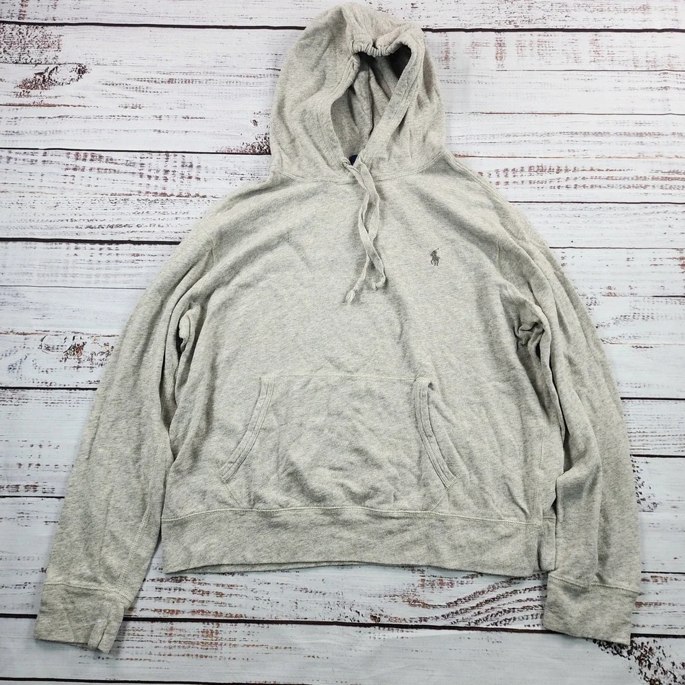 Polo Ralph Lauren Men's Pullover Hoodie Heather Grey Pony Logo Fleece Sz Large
